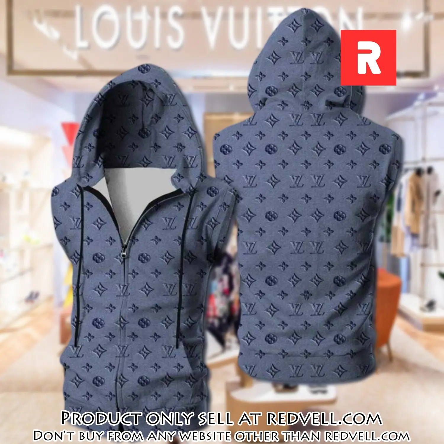 Louis vuitton blue unisex sleeveless zip up hoodie luxury for men women szh011 rv4947144